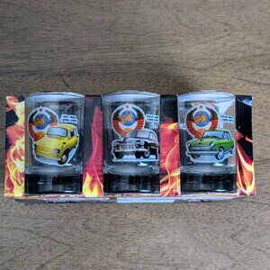 NWT Russian USSR Cars Coat of Arms Gus Khrustalny Vodka Shot Glasses Set Of 6